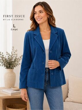 First Issue by Liz Claiborne Teal Corduroy classic Blazer Women's Size L
